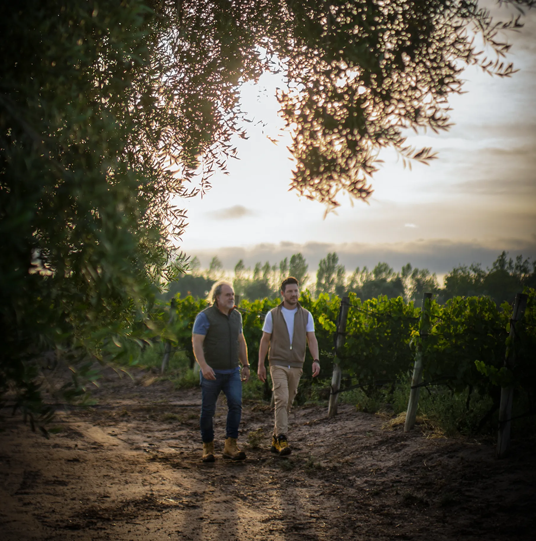 Marcelo Pelleriti and Miguel Priore walking through the vineyards of the Uco Valley, Mendoza